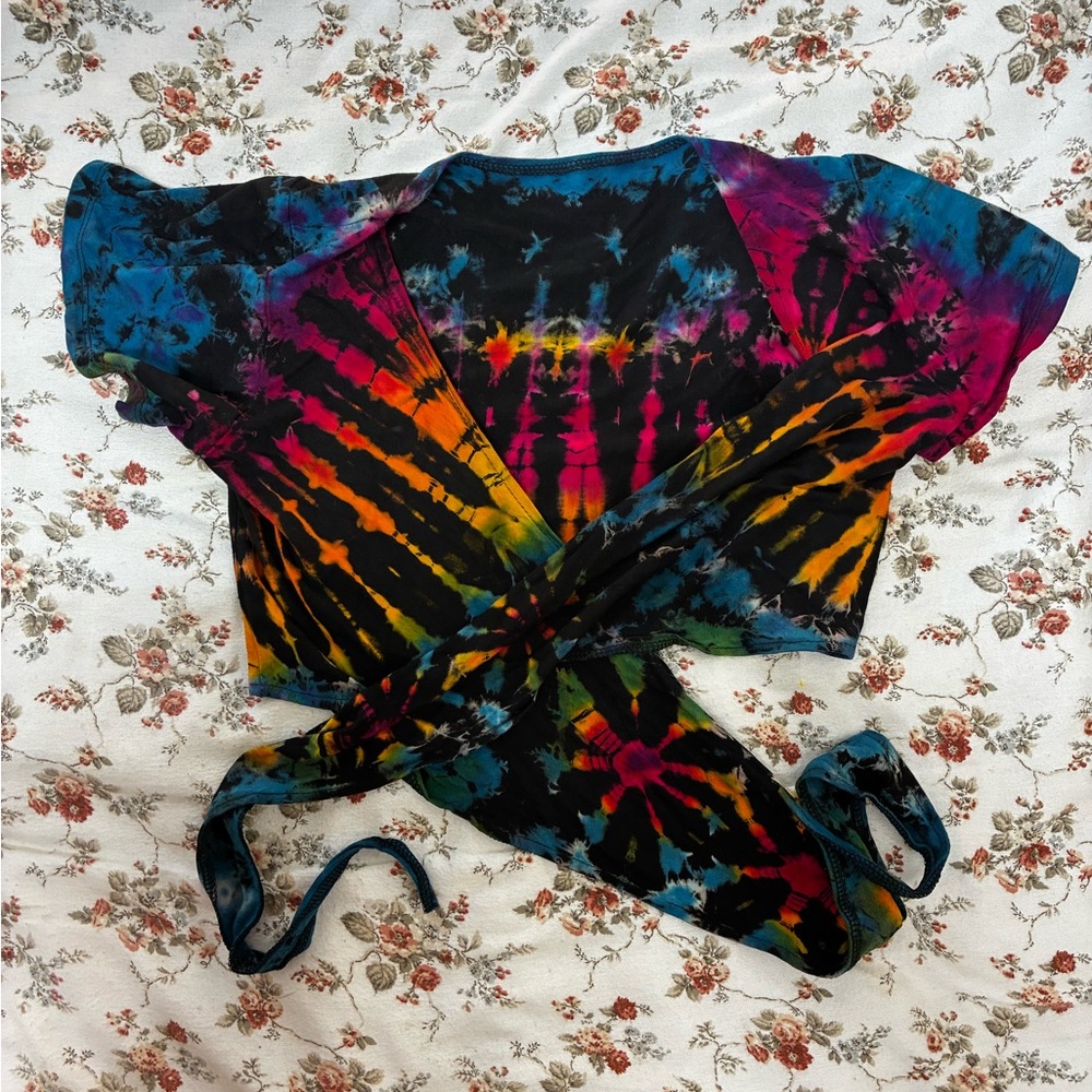 Colorful Tie-Dye Wrap Top